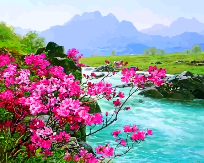 River And Flowers Painting By Numberss.png
