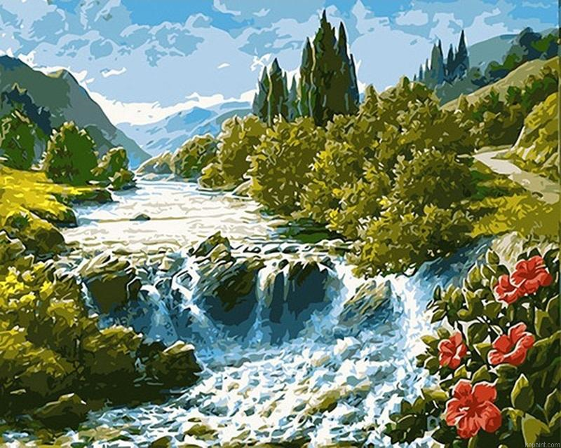River By Green Lands Painting By Numberss.png