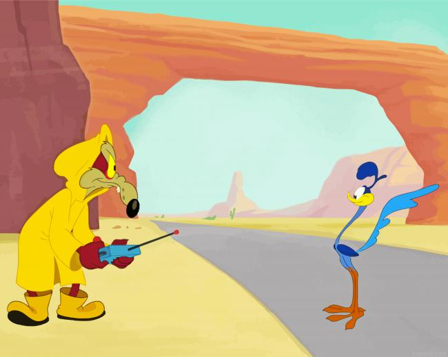 Roadrunner And Coyote Cartoon Painting By Numberss.png