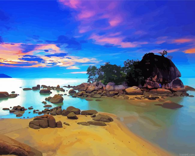 Rock And Colorful Sky Glow Painting By Numberss.png