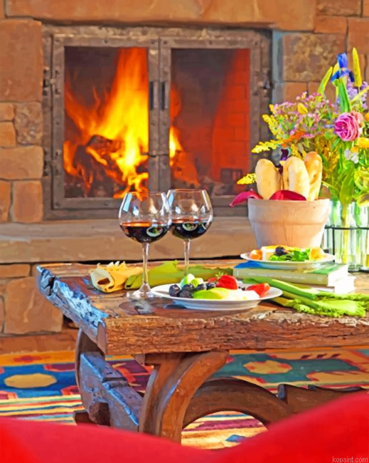 Romantic Fireplace Dinner Aesthetic Painting By Numberss.png