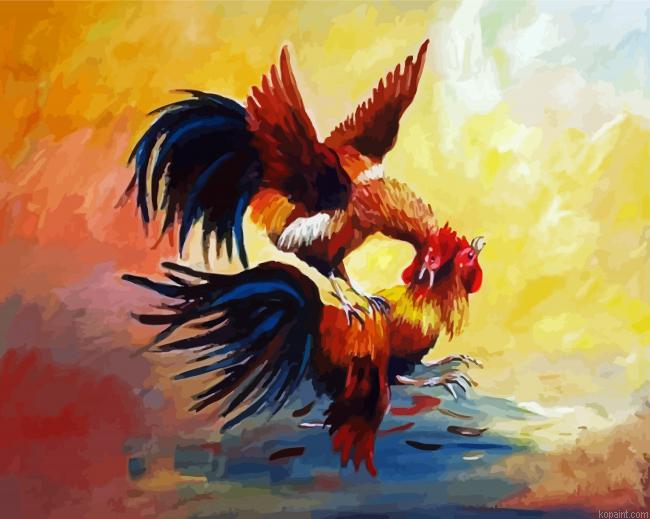 Rooster Birds Fight Art Paint By Numbers