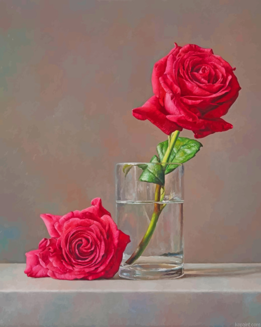 Rose Flower In Glass Painting By Numberss.png