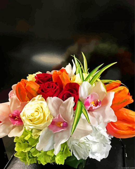 Roses And Orchids With Tulips Flowers Painting By Numberss.png