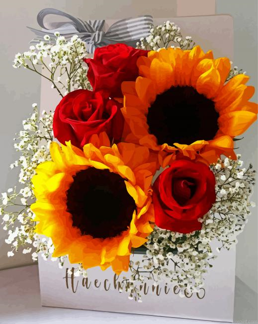 Roses And Sunflowers Flowers Painting By Numberss.png
