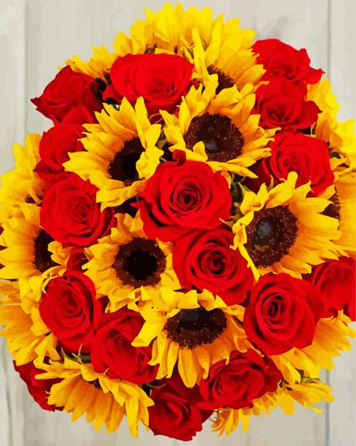 Roses And Sunflowers Plants Painting By Numberss.png