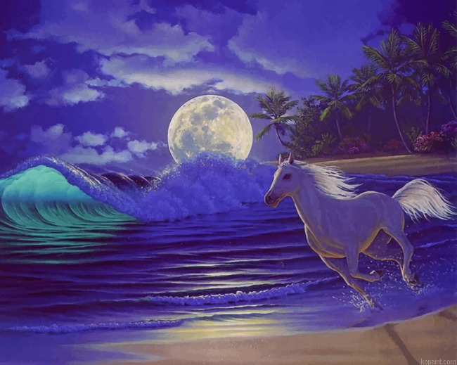 Running Horse In Beach Painting By Numberss.png
