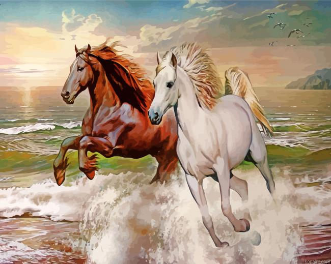 Running Horses In Sea Painting By Numberss.png