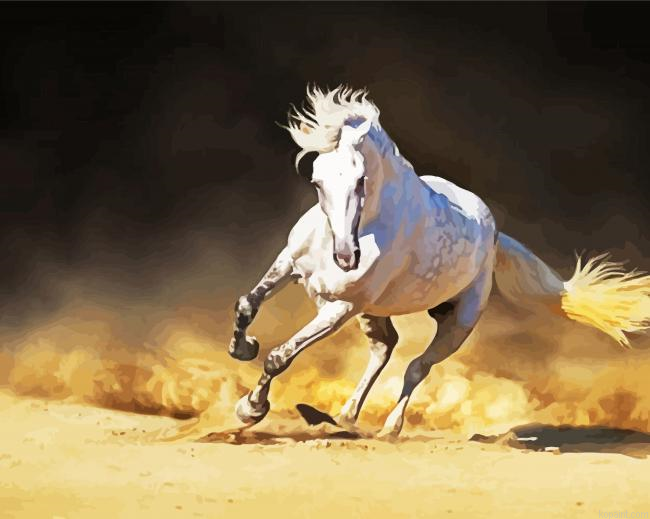 Running White Andalusian Horse Painting By Numberss.png