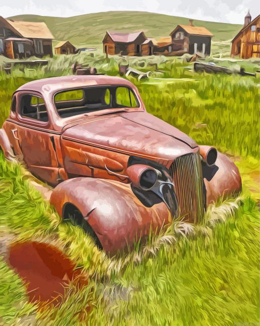 Rusty Old Cars In Farmyard Art Painting By Numberss.png
