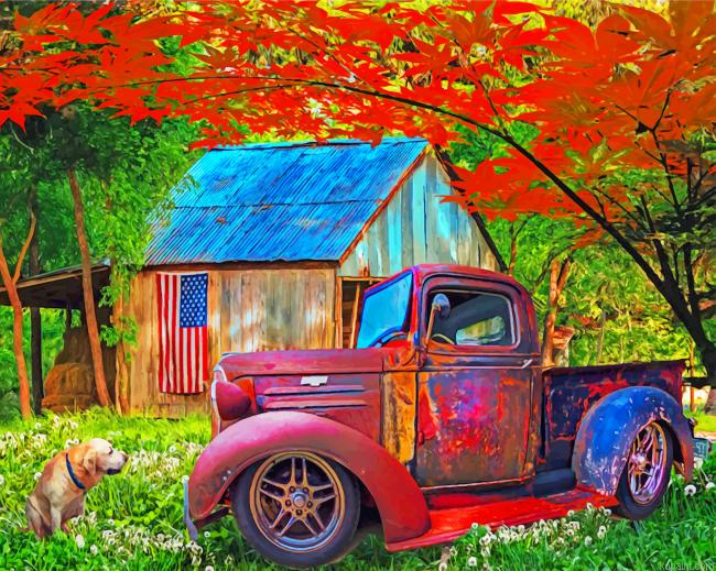 Rusty Truck In Farm Painting By Numberss.png