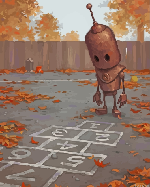 Sad Robot Playing Alone Painting By Numberss.png
