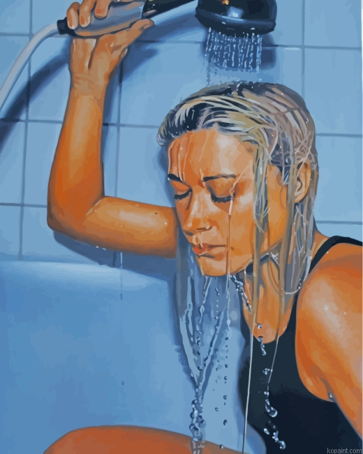 Sad Woman Showering Painting By Numberss.png