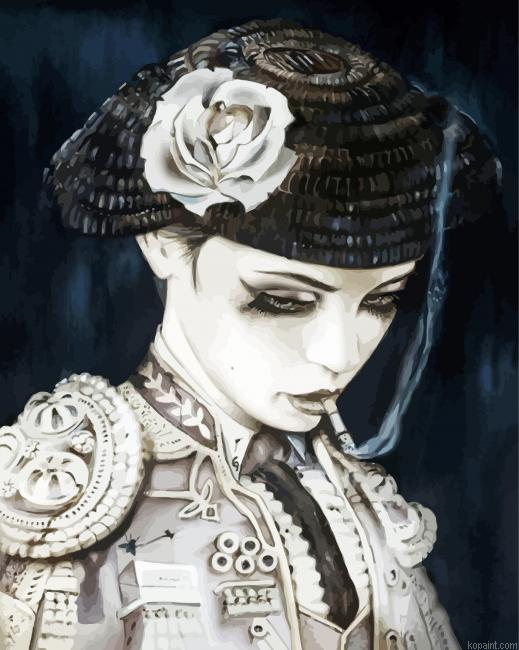 Sad Woman Smoking Painting By Numberss.png