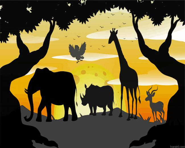 Safari Animals Silhouette Painting By Numberss.png