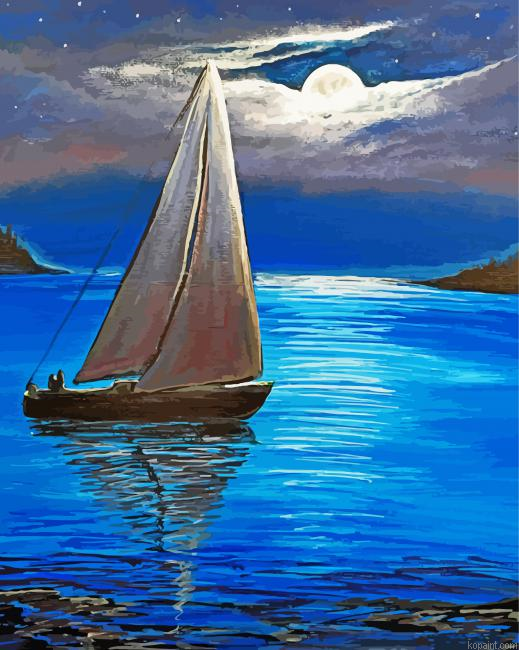 Sailboat During Moonlight Painting By Numberss.png