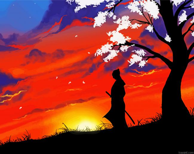 Samurai Silhouette Sunset Painting By Numberss.png