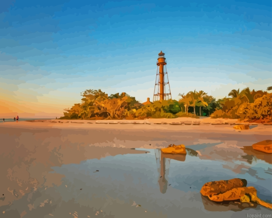 Sanibel Lighthouse And Beach At Dawn Paint By Numbers