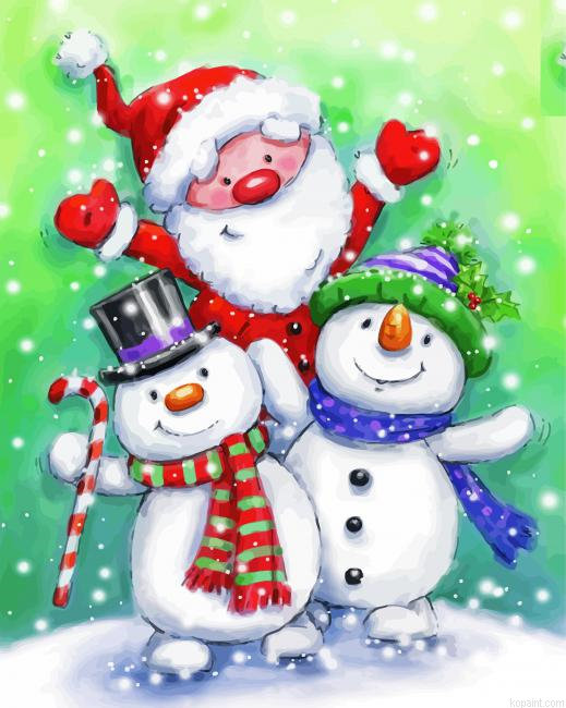 Santa With Snowmen Painting By Numberss.png