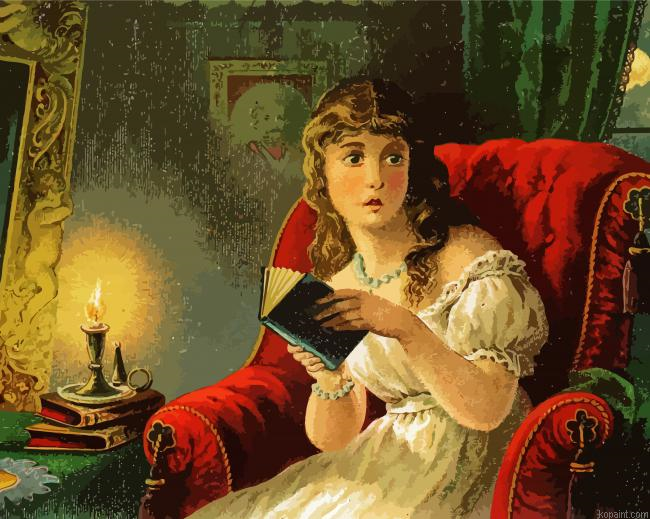 Scared Woman Reading A Novel Painting By Numberss.png