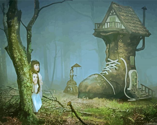 Scary Forest Fantasy House Painting By Numberss.png