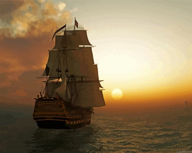 Schooner At Sunset Painting By Numberss.png