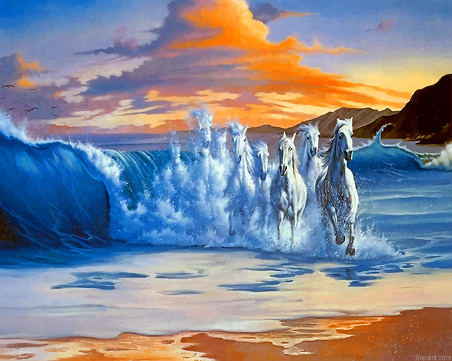 Sea Waves Horses Painting By Numberss.png