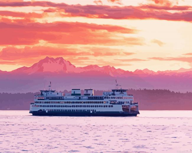Seattle Ferry At Sunet Painting By Numberss.png