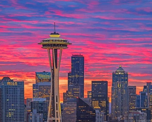 Seattle Space Needle Sunset New Painting By Numberss.png