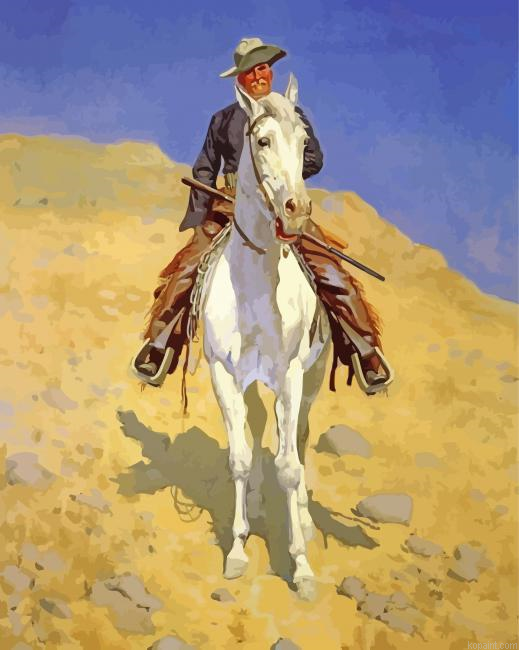 Self Portrait On A Horse By Frederic Remington Painting By Numberss.png
