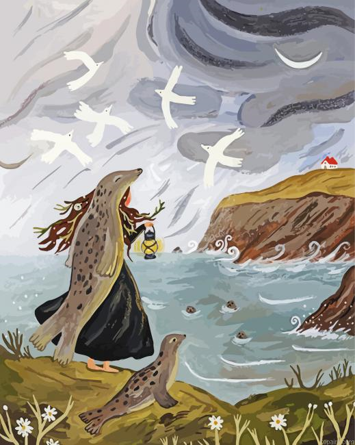 Selkie With Seals Painting By Numberss.png
