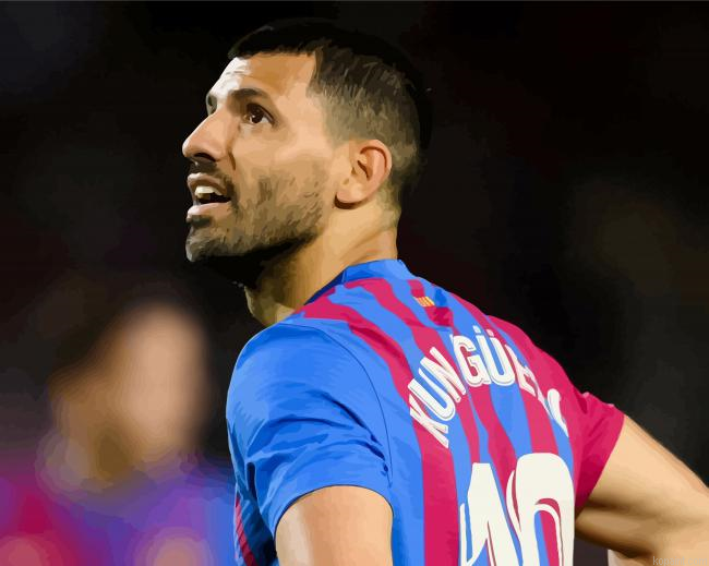 Sergio Aguero Fcb Footballer Painting By Numberss.png