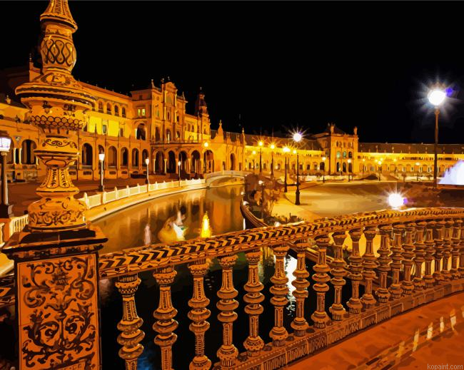 Sevilla Spain At Night Paint By Numbers