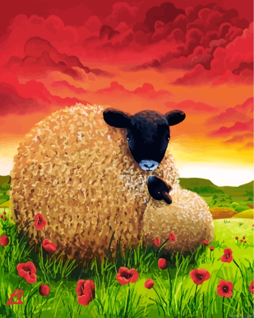 Sheep In Poppy Field Painting By Numberss.png