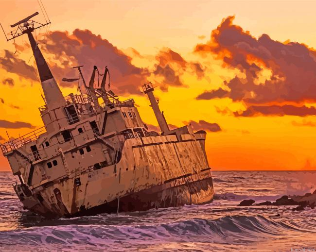 Shipwreck At Sunset Painting By Numberss.png