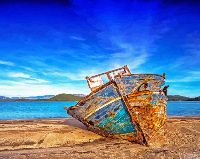 Shipwreck In The Beach Painting By Numberss.png