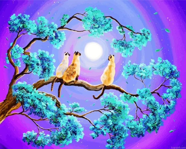 Siamese Cats In Moonlight Paint By Numbers