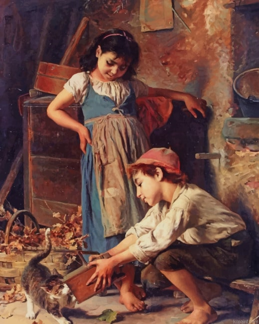 Siblings Playing With Their Cat New Painting By Numberss.png