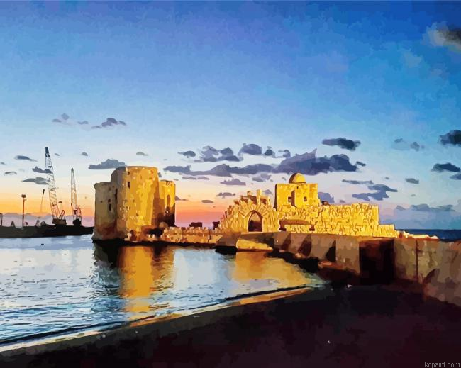 Sidon Sea Castle Lebanon At Night Painting By Numberss.png
