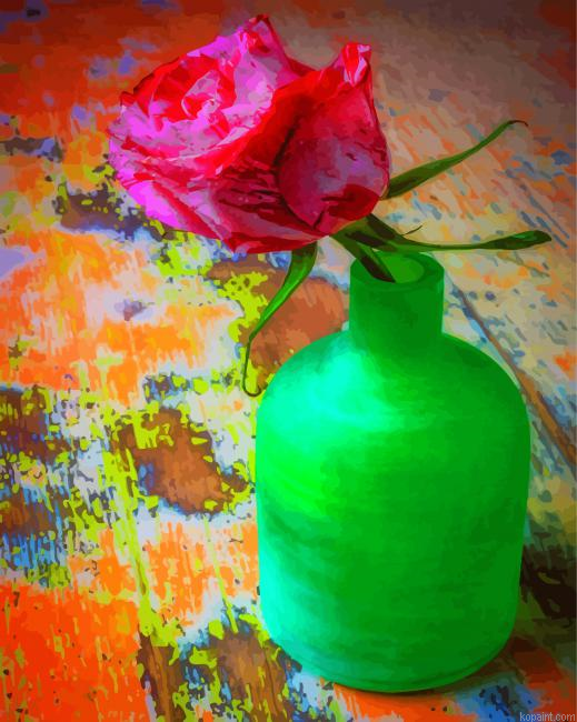 Single Rose In Green Vase Painting By Numberss.png