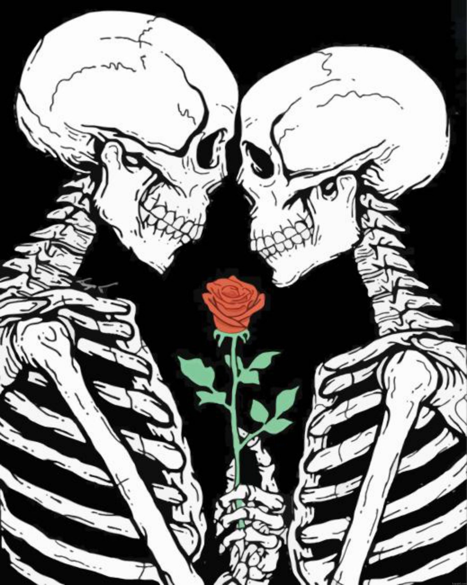 Skeleton Couple Holding Red Flower Painting By Numberss.png