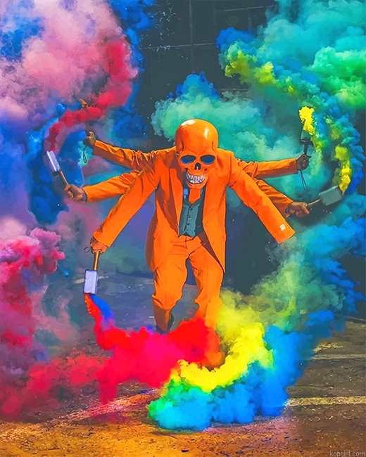 Skull Enjoying The Colorful Smokes New Painting By Numberss.png