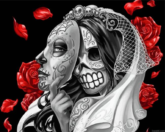 Skull Rose Lady Painting By Numberss.png