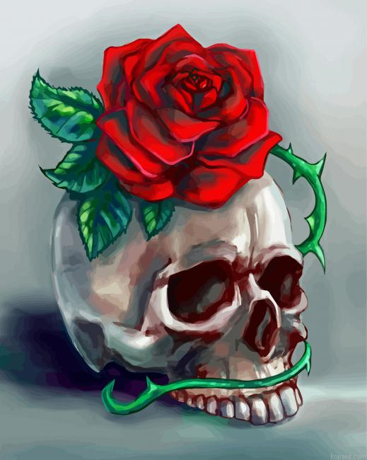 Skulls And Roses Flower Art Painting By Numberss.png