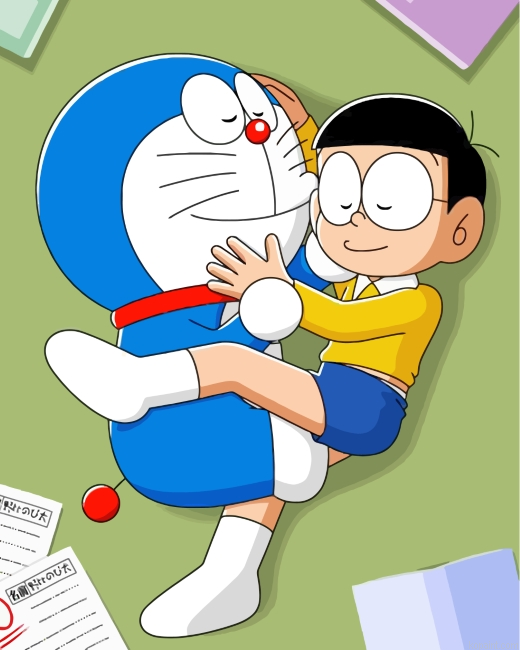 Sleepy Doraemon And Nobita Painting By Numberss.png