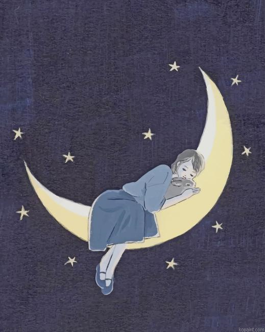 Sleepy Girl On Moon New Painting By Numberss.png