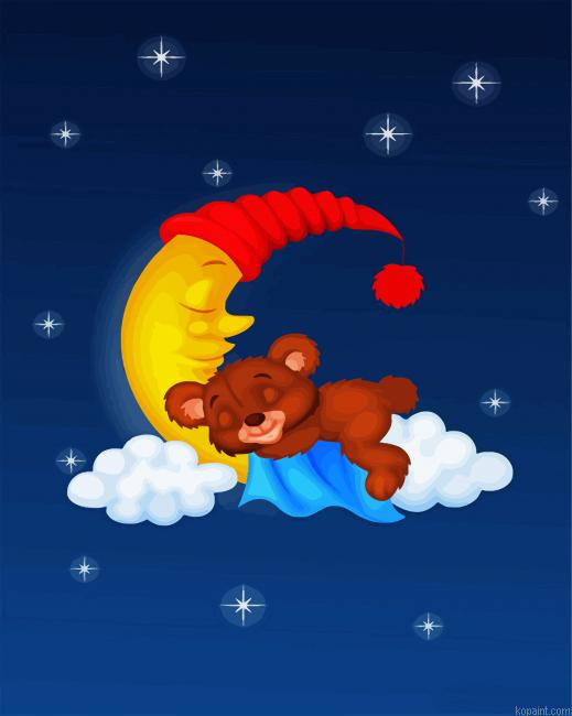 Sleepy Teddy Bear On Moon Paint by Numbers