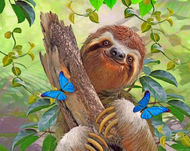Sloth And Butterflies Painting By Numberss.png