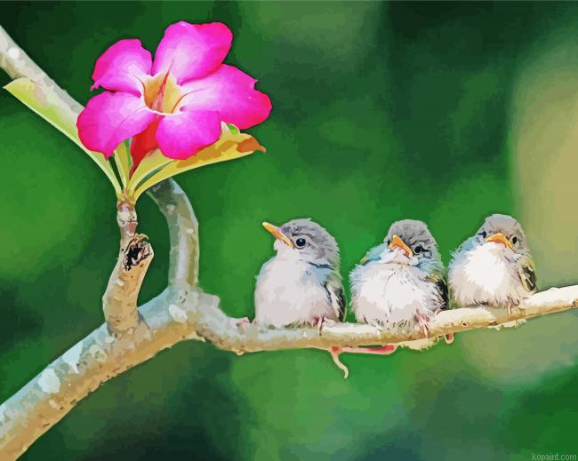 Small Birds On Branch Painting By Numberss.png