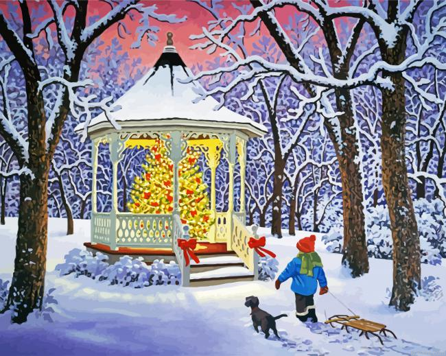 Snow Christmas Gazebo Painting By Numberss.png